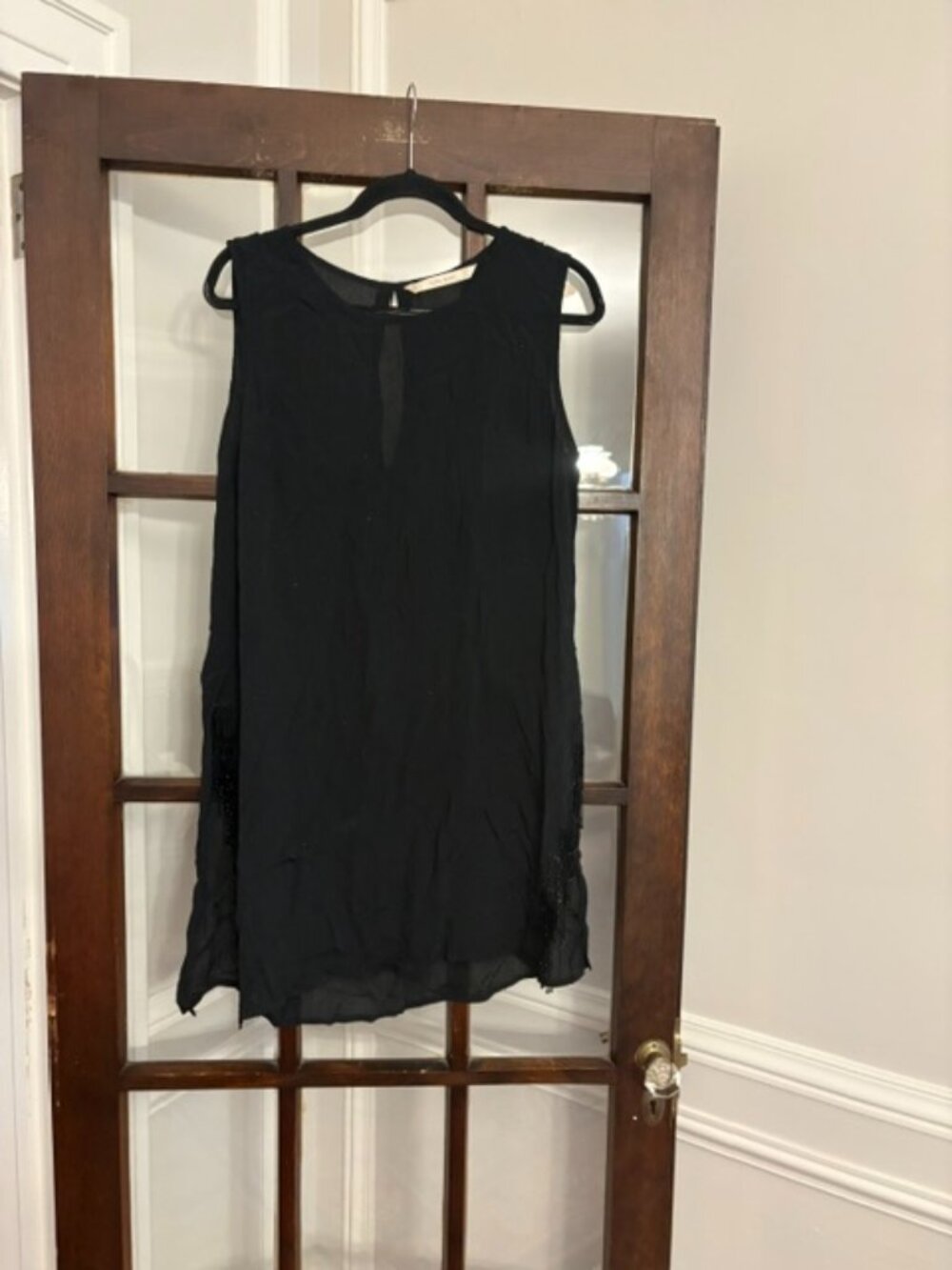 Zara Basic Black Sleeveless Blouse with Beads, Size Large